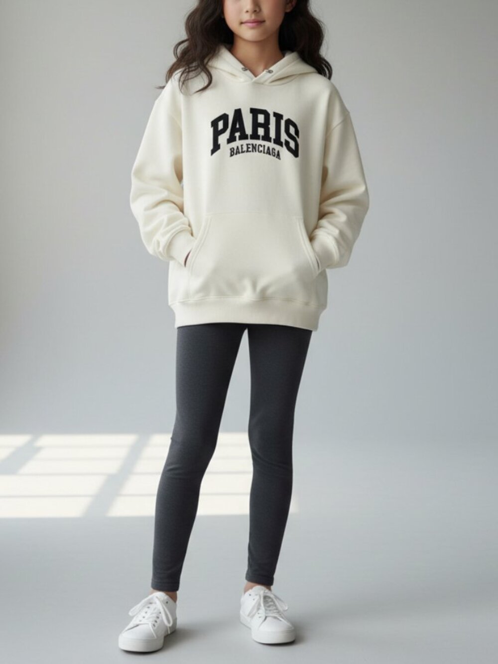 Balenciaga Kids Cities Paris Logo Hoodie in Off-White (Size 10Y)